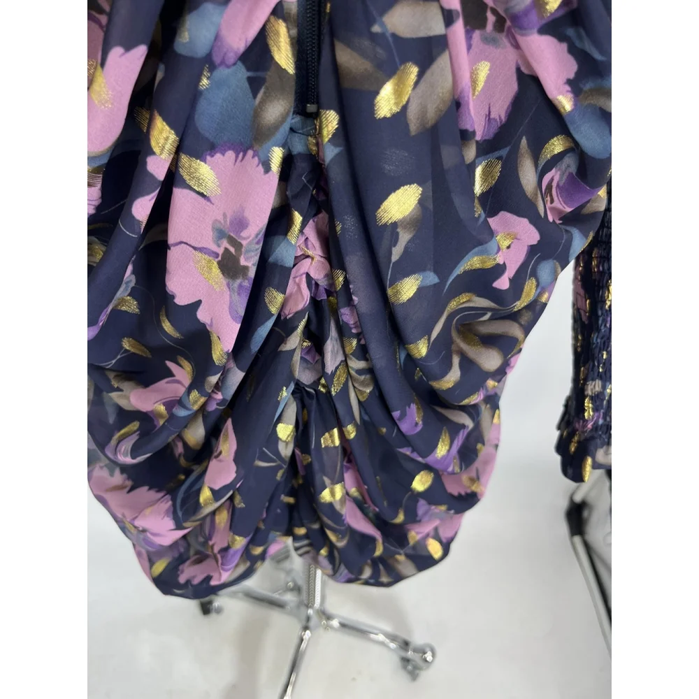 Fashion Nova Mini Dress XL Navy Ultimate Choice Metallic‎ Floral Ruched New Sexy